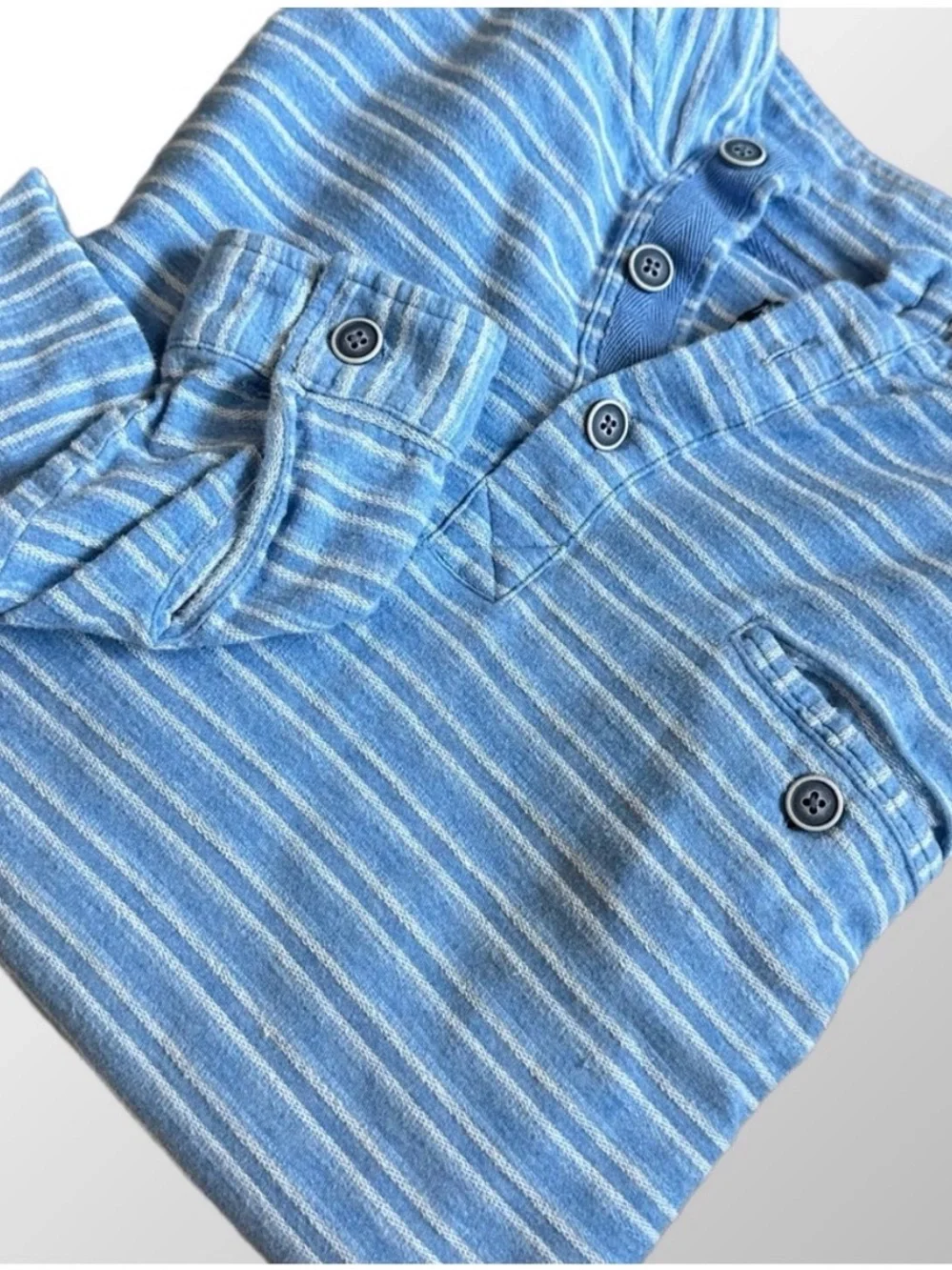 Johnnie-O Blue Striped Henley Button Long Sleeve